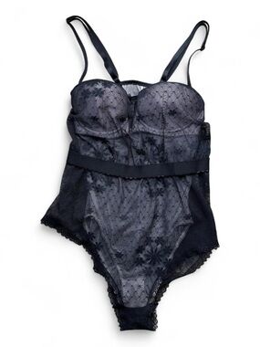 Be Wicked Black Sheer Mesh Floral Flocked Underwire Bodysuit Size S